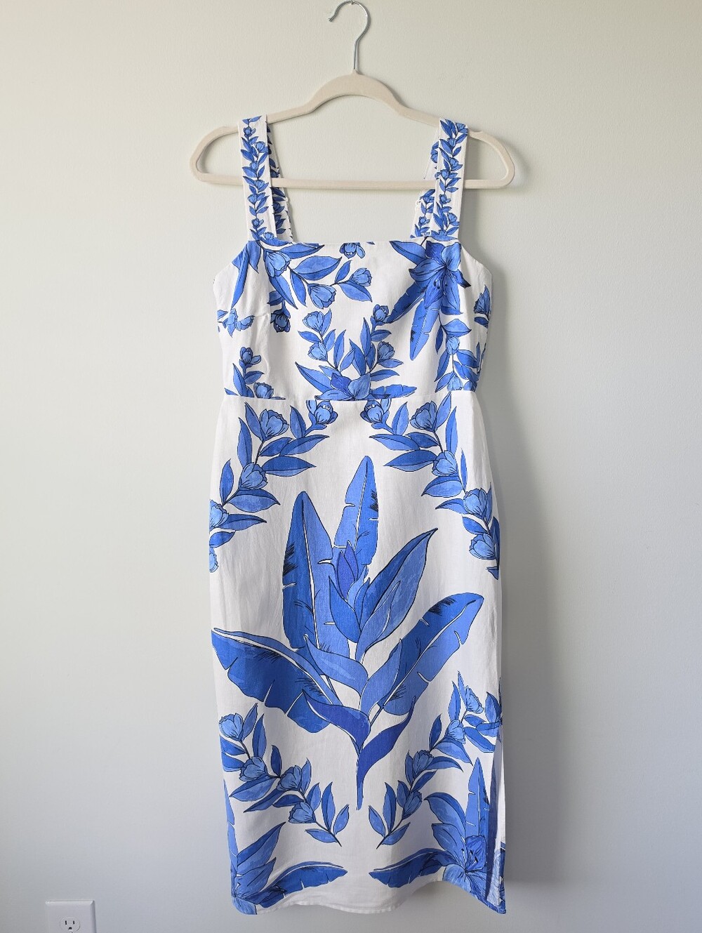 Calypso St. Barth White Midi Dress with Blue Floral Print